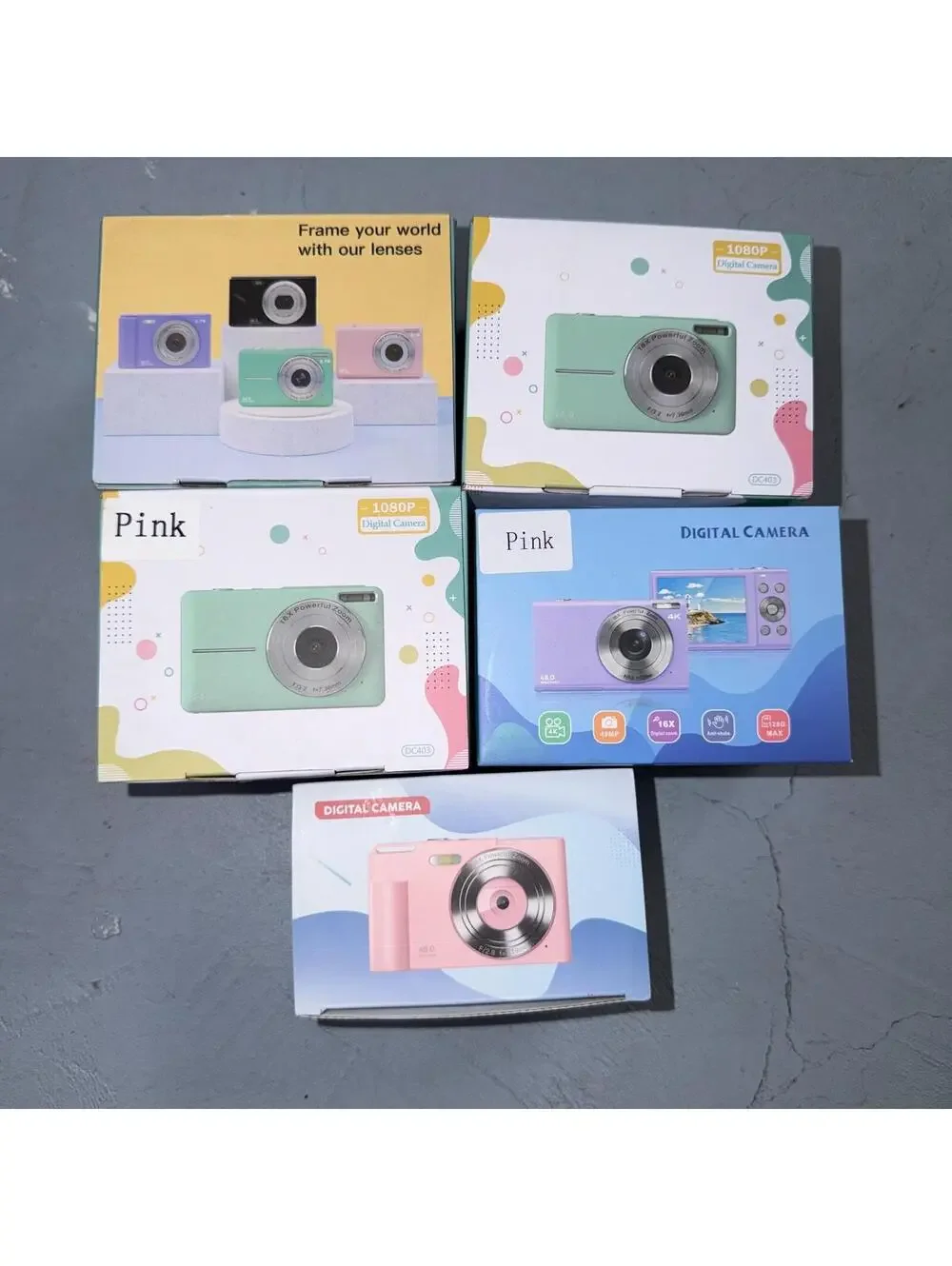 Lot of 5 PINK FHD 1080P Digital Camera Compact 16x Zoom Card Vintage Style Retro